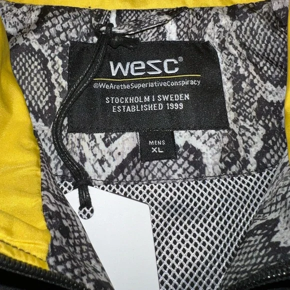 NWT WESC Black & Yellow Colorblock Snakeskin Retro Zip Up Track Jacket Size XL - Picture 9 of 14